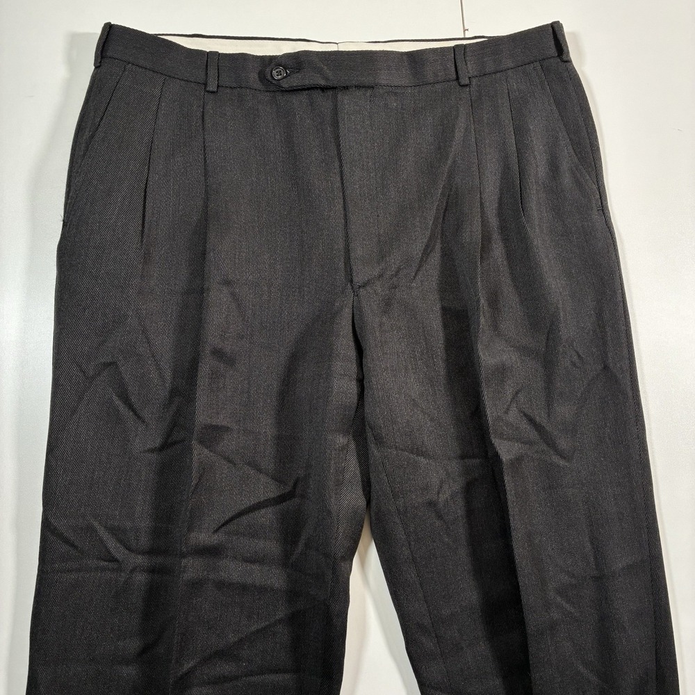 Vintage Brooks Brothers Worsted Wool Pants 38x28‎ Gray Pleated Cuffed Textured